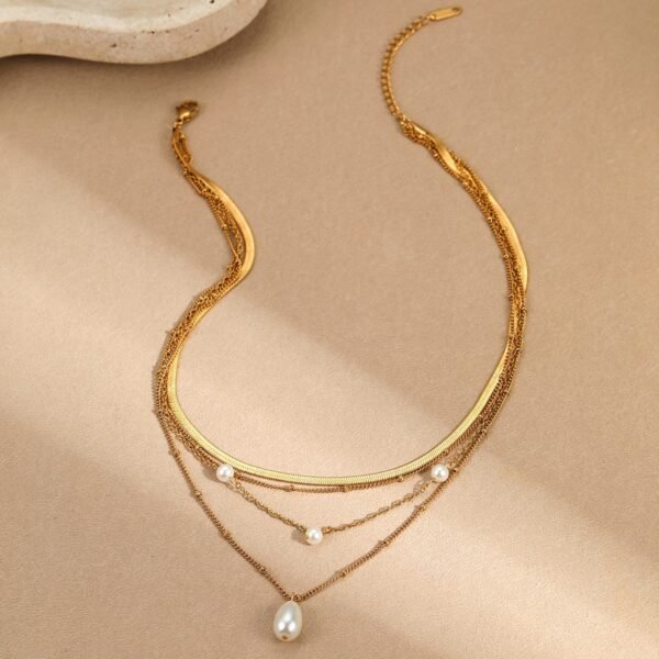 Water Drop Imitation Pearl Tassel Pendant Multi-layer Necklace For Women - Image 5