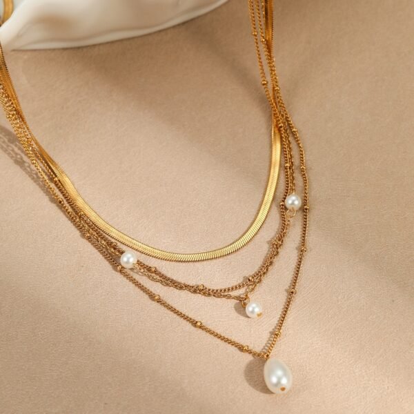 Water Drop Imitation Pearl Tassel Pendant Multi-layer Necklace For Women - Image 4