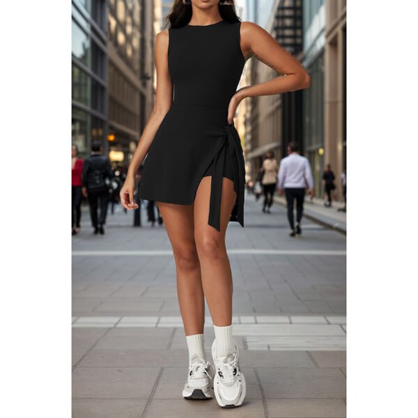 Womens High Neck Tennis Dress Sleeveless Wrap Skirt Built In Shorts Golf Athletic Dress Workout Rompers - Image 10