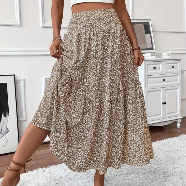 Women's Boho Floral Maxi Skirt - High Elastic Waist, Pleated A-Line Long Skirt - Image 3