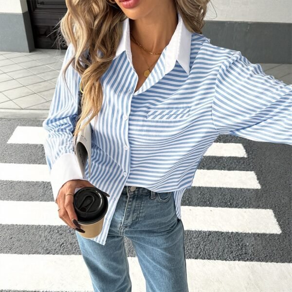 Striped Stitching Shirt For Women - Image 2