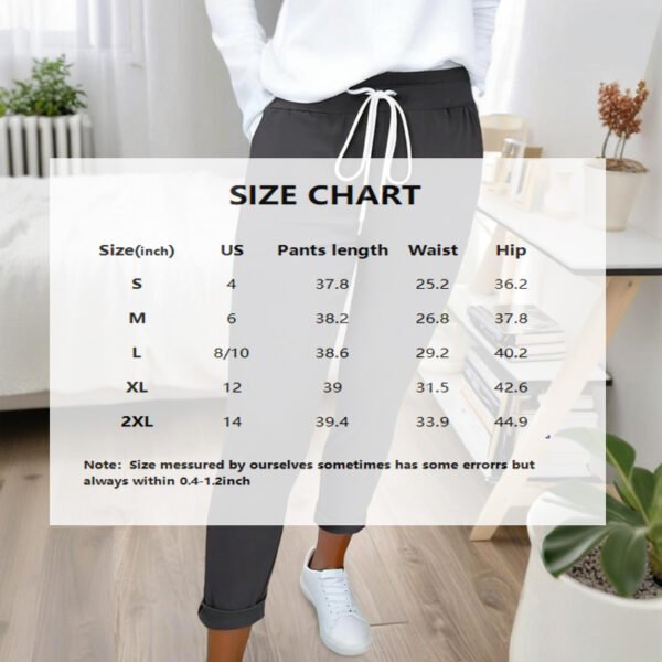 Women's Solid Color Casual Pants - Stretchy Waist With Drawstring Comfortable Lounge Pants - Image 9