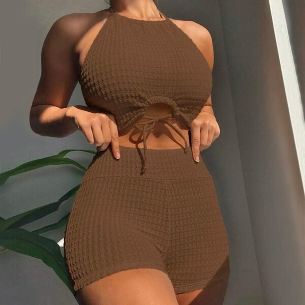 Sexy Solid Color High Waist Split Bikini Swimsuit For Women - Image 3