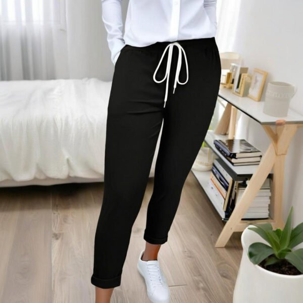 Women's Solid Color Casual Pants - Stretchy Waist With Drawstring Comfortable Lounge Pants - Image 8