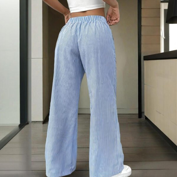 Women's Striped Wide Leg Pants With Pockets & Tie-Waist Detail - Casual Minimalist Trousers - Image 8