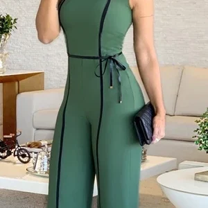 2021 Summer Lady Green Jumpsuit Sleeveless Long Legged Elegant Vacation Long from Vintage Office