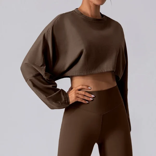 Women Sports Crop Top Long Sleeve T-Shirts Yoga Loose Tops Gym Clothing Outdoor Fitness Running Yoga Shirts Workout Clothes - Image 4