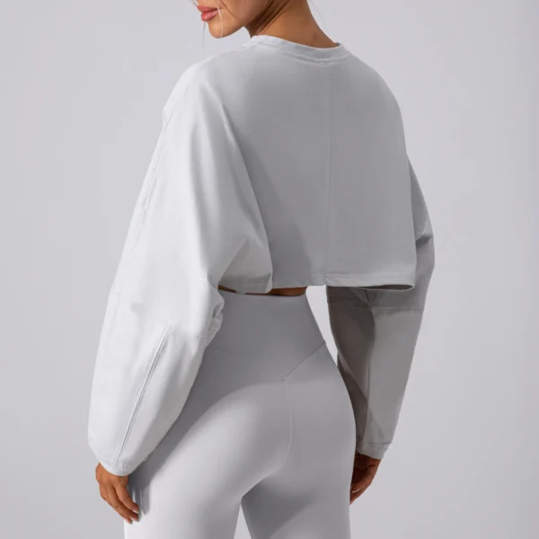 Women Sports Crop Top Long Sleeve T-Shirts Yoga Loose Tops Gym Clothing Outdoor Fitness Running Yoga Shirts Workout Clothes - Image 2
