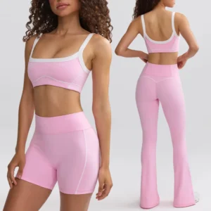 New Yoga Set Workout Clothes for Women Sports Bra Shorts Leggings Two-piece Set Outfits Pink Contrast Gym Set Tracksuit Women