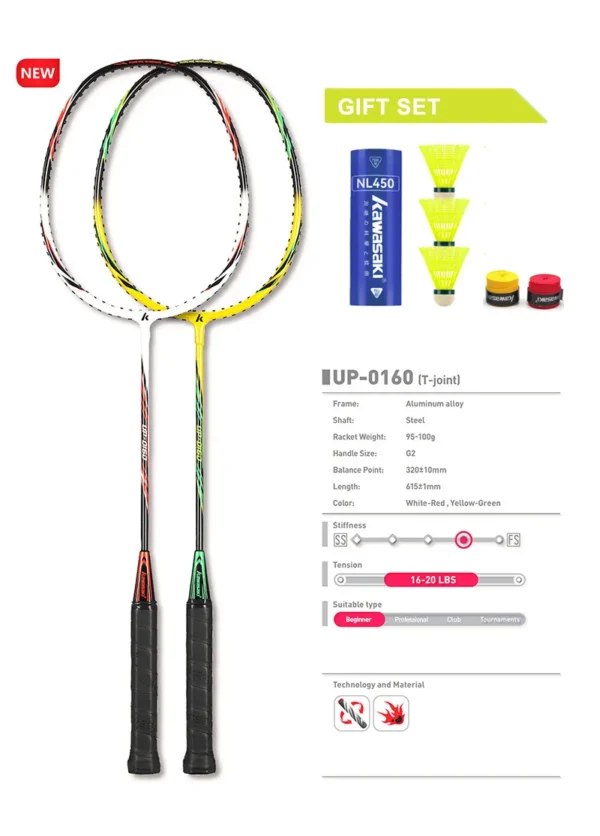Kawasaki Badminton Racket 1U Aluminum Alloy Frame Badminton Racquet With String UP-0160 With Free Gift Shuttlecock - Image 2