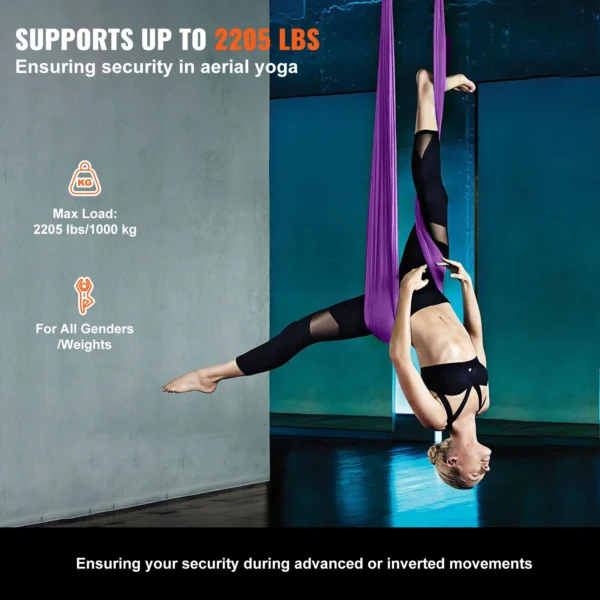 VEVOR 8.7/11 Yards Aerial Yoga Hammock & Swing Yoga Starter Kit Aerial Silk Fabric Yoga Strap Accessory for All Levels Fitness - Image 3