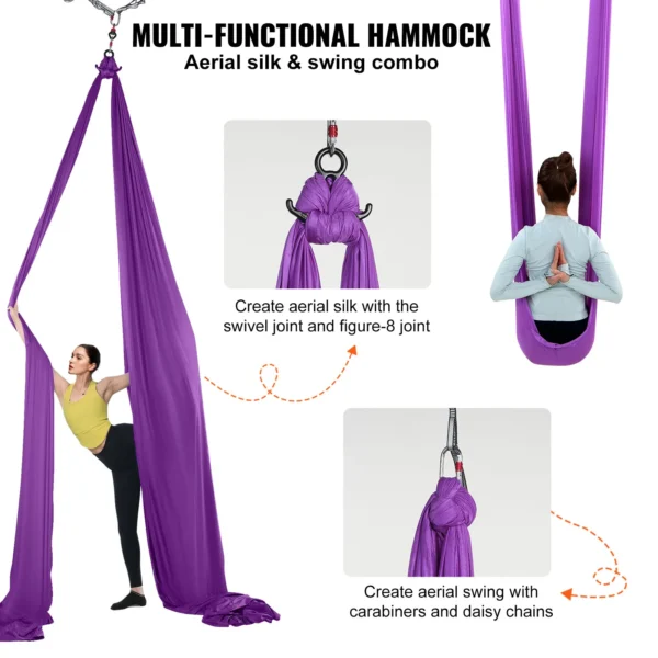 VEVOR 8.7/11 Yards Aerial Yoga Hammock & Swing Yoga Starter Kit Aerial Silk Fabric Yoga Strap Accessory for All Levels Fitness - Image 5