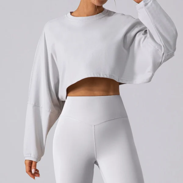 Women Sports Crop Top Long Sleeve T-Shirts Yoga Loose Tops Gym Clothing Outdoor Fitness Running Yoga Shirts Workout Clothes - Image 3