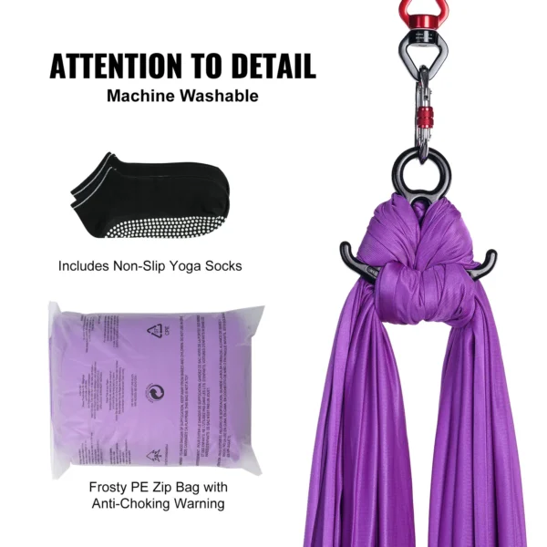 VEVOR 8.7/11 Yards Aerial Yoga Hammock & Swing Yoga Starter Kit Aerial Silk Fabric Yoga Strap Accessory for All Levels Fitness - Image 6
