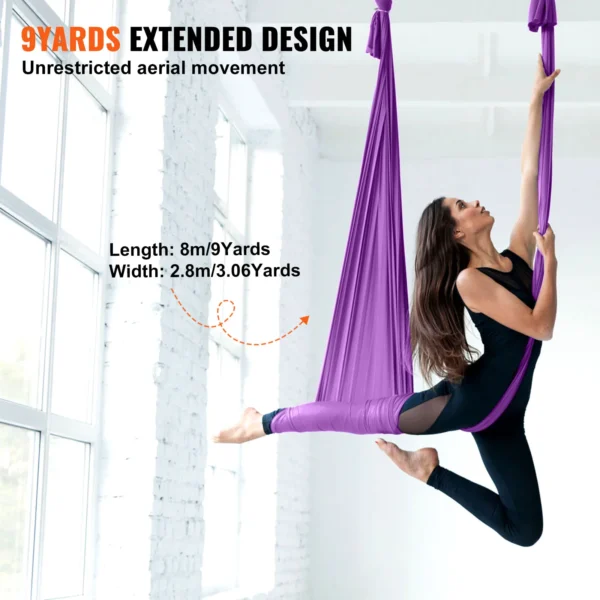 VEVOR 8.7/11 Yards Aerial Yoga Hammock & Swing Yoga Starter Kit Aerial Silk Fabric Yoga Strap Accessory for All Levels Fitness - Image 4