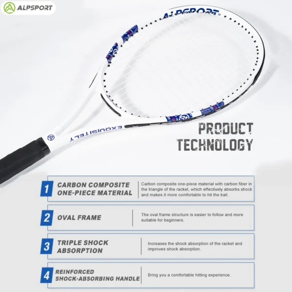 ALPSPORT Carbon Fiber Tennis Racket T800 18K-Professional Grade with Bag&Strap Lightweight Training Racquet for Adults Men&Women - Image 2