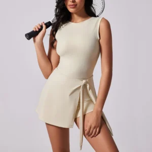 VITALINOVO Tennis Dress for Women with Built in Shorts Womens Athletic Dresses Sleeveless Boat Neck Active Workout Skort Dress