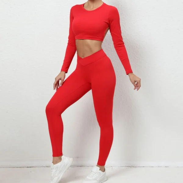 2Pieces Long Sleeves Sports Shirt Suit Women Gym Set Female Yoga Bra Running Tracksuit Workout Yoga Suit High Waist Leggings - Image 3