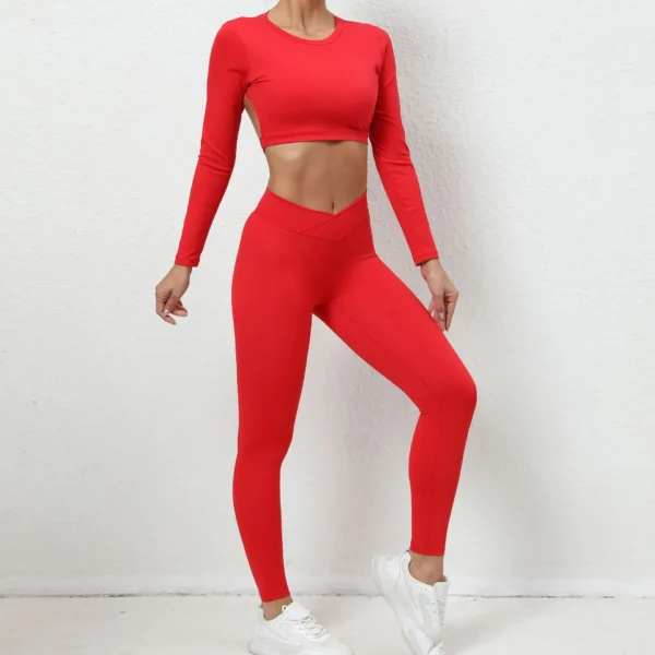 2Pieces Long Sleeves Sports Shirt Suit Women Gym Set Female Yoga Bra Running Tracksuit Workout Yoga Suit High Waist Leggings - Image 4