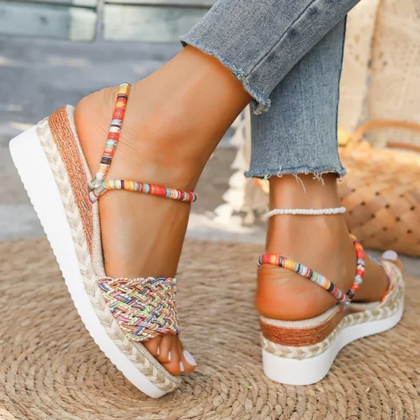Summer Beach Vocation Bohemian Sandals Woman Wedge Heels Colorful Woven Platform Slippers Women Plus Size 43 Sandalias De Mujer - Image 5