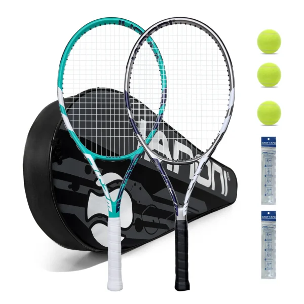 Tennis Rackets for Adults, Pre-Strung 27 Inch Tennis Racquets-2 Player Tennis Racket Set with 3 Balls,2 Grips, 2 Vibration Dampe - Image 3